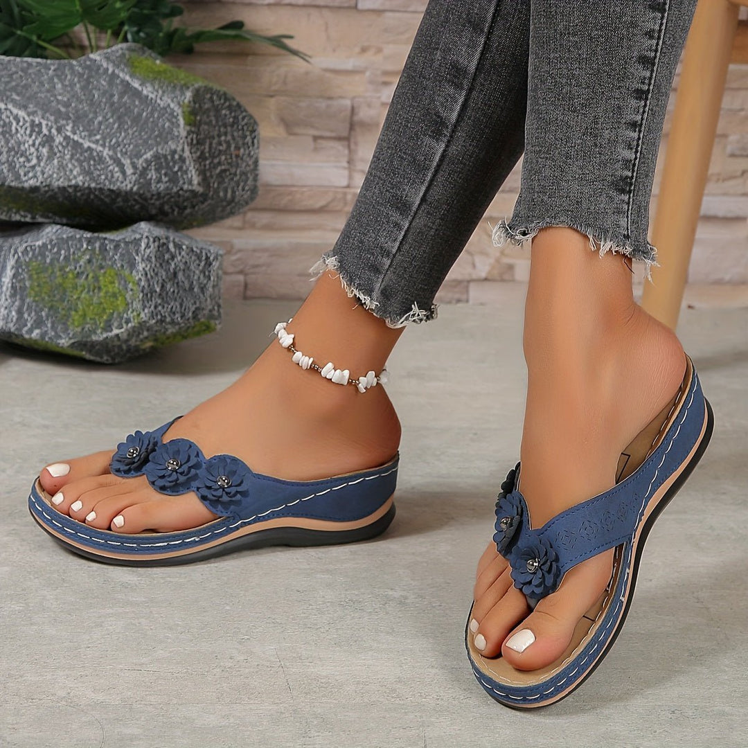 Damen Orthopädische Slip-On Sandalen Blumenverzierung