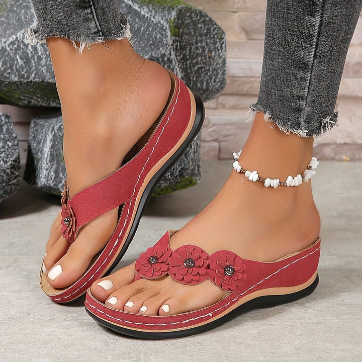 Damen Orthopädische Slip-On Sandalen Blumenverzierung - Red