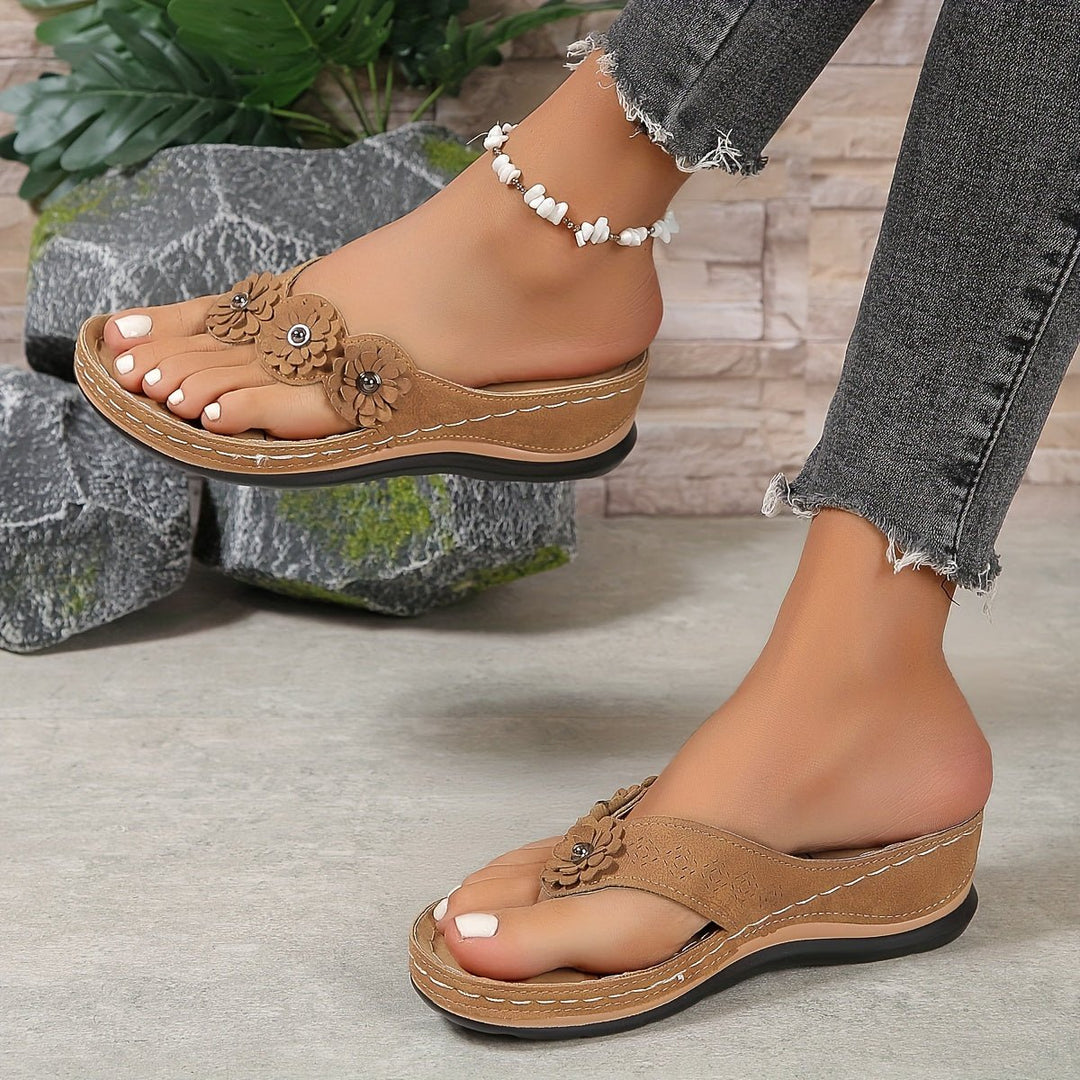 Damen Orthopädische Slip-On Sandalen Blumenverzierung