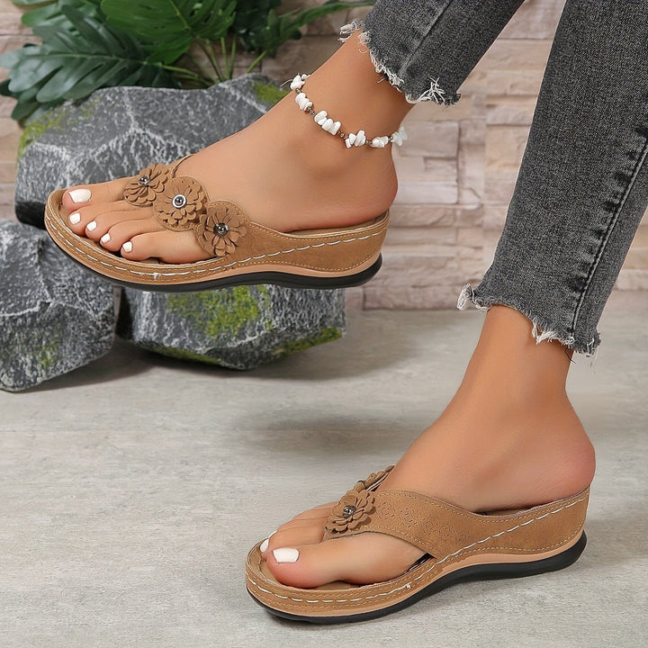 Damen Orthopädische Slip-On Sandalen Blumenverzierung