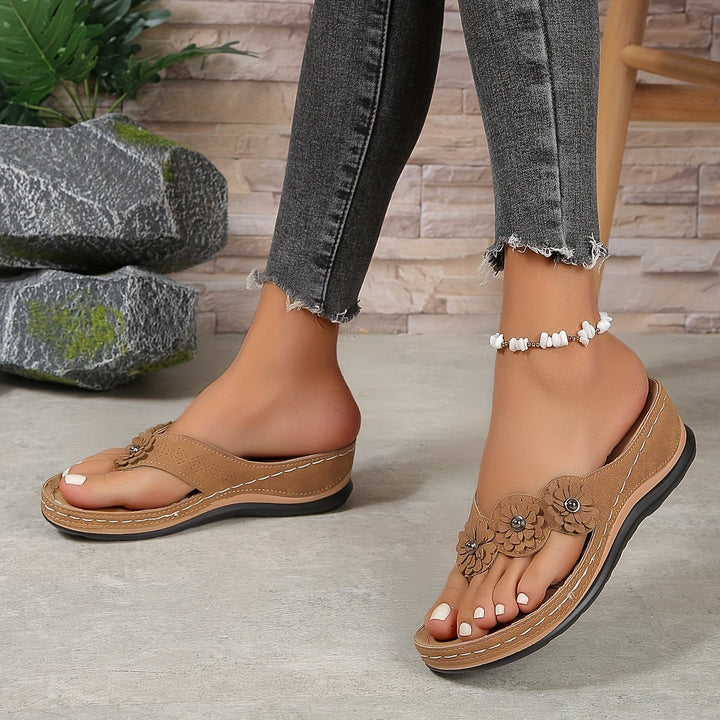 Damen Orthopädische Slip-On Sandalen Blumenverzierung