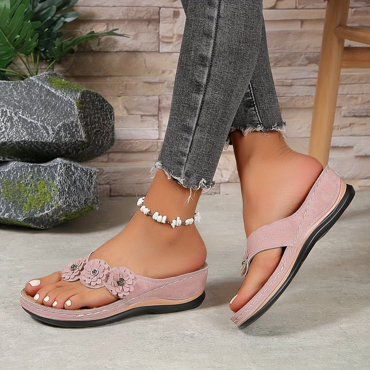 Damen Orthopädische Slip-On Sandalen Blumenverzierung