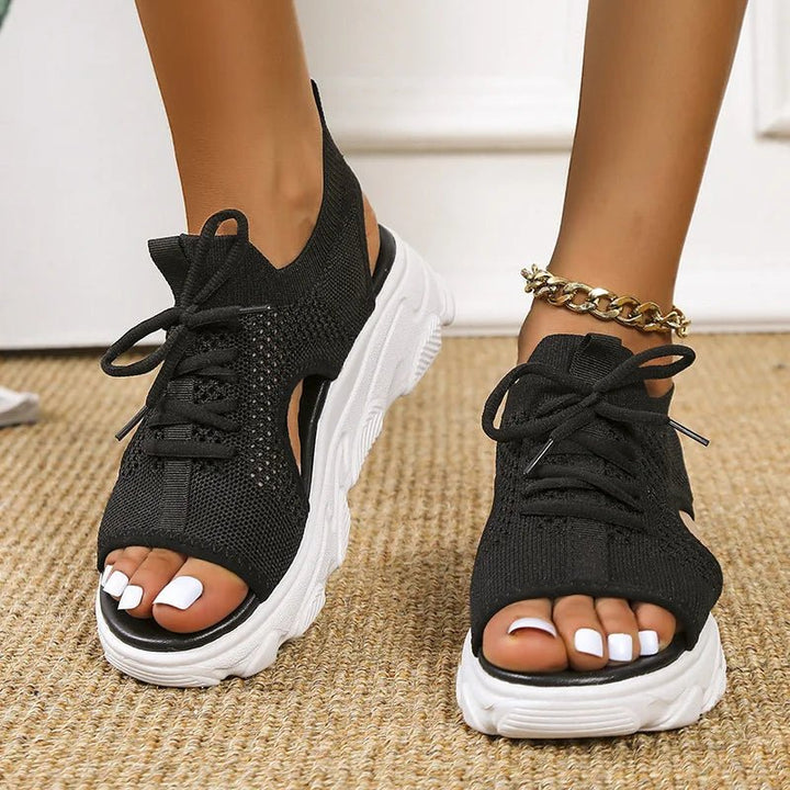 Damen Orthopädische Sneaker-Sandalen mit Schnürung - Black