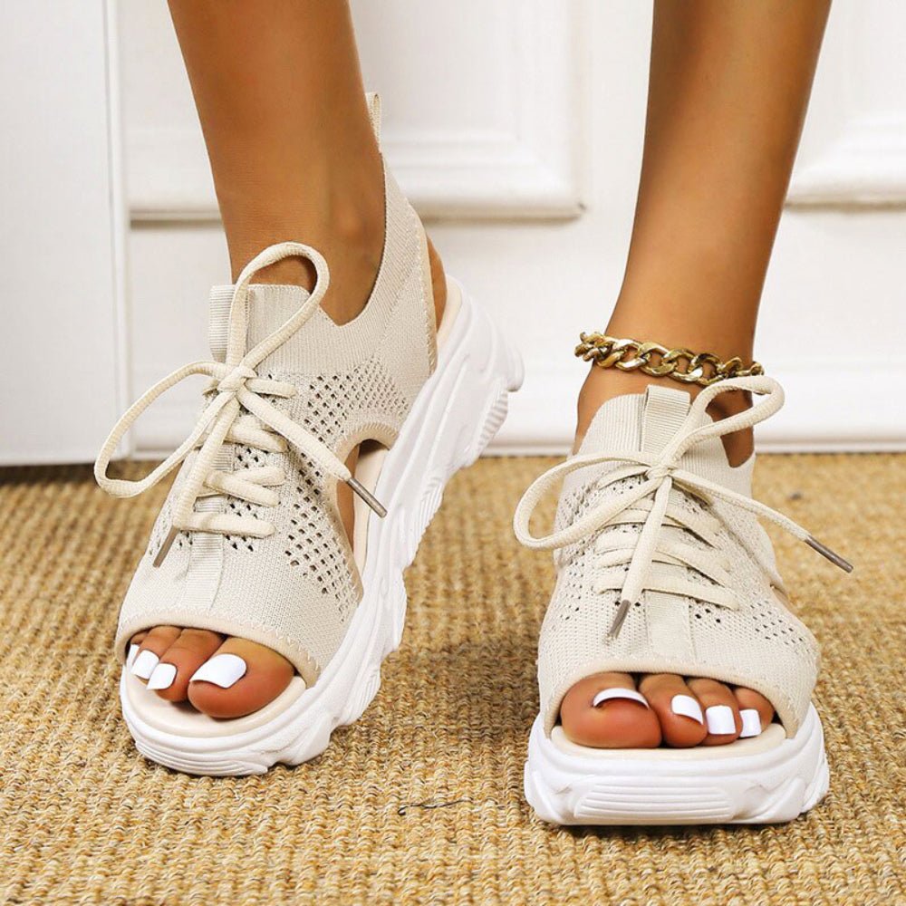 Damen Orthopädische Sneaker-Sandalen mit Schnürung - Beige