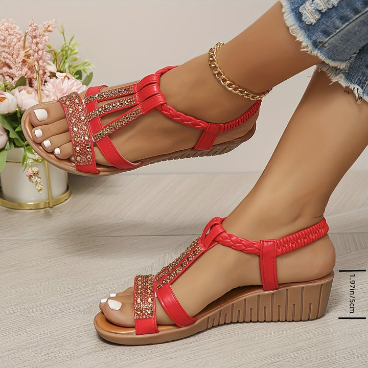 Damen Orthopädische T-Steg Keilabsatz Sandalen Strass-Details