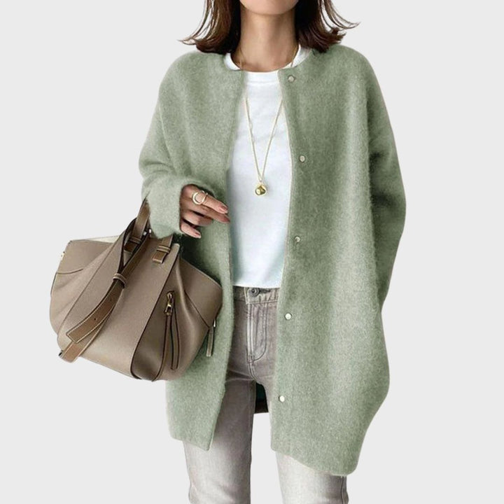 Damen Oversize Kaschmir Cardigan mit Druckknöpfen - Grün