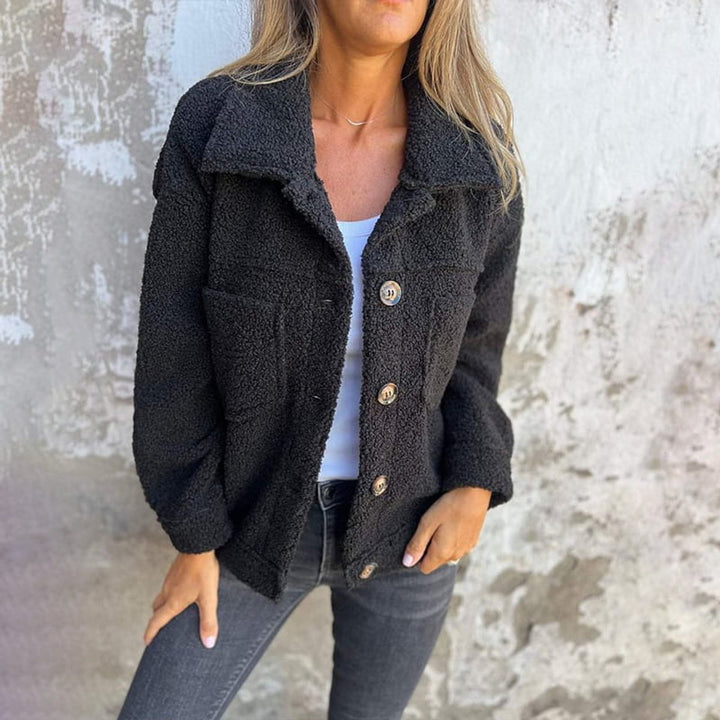 Damen Oversize Teddyfleece Knopfleisten Jacke - Schwarz