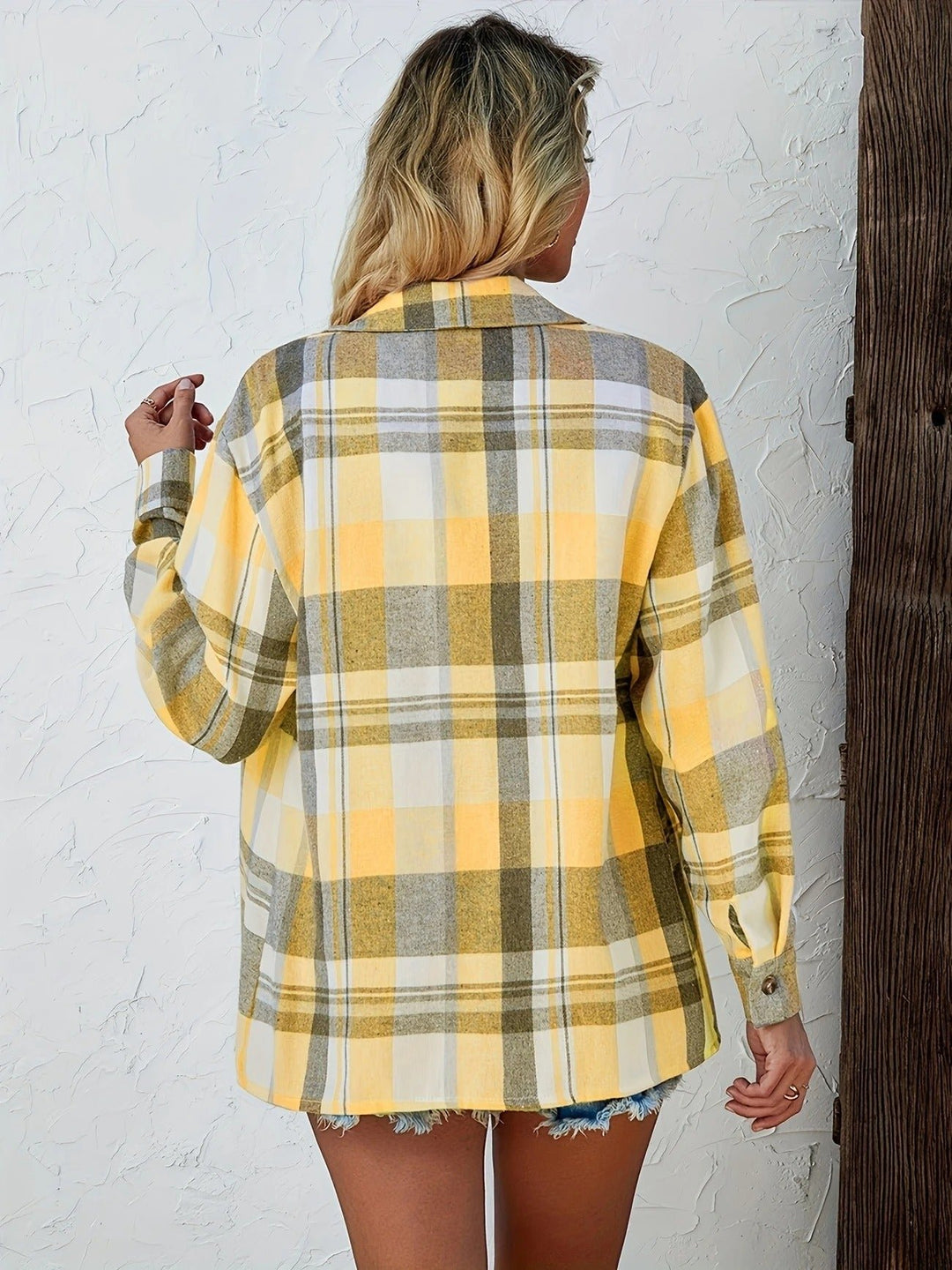 Damen Oversized Kariertes Flanell Langarm Buttondown Hemd