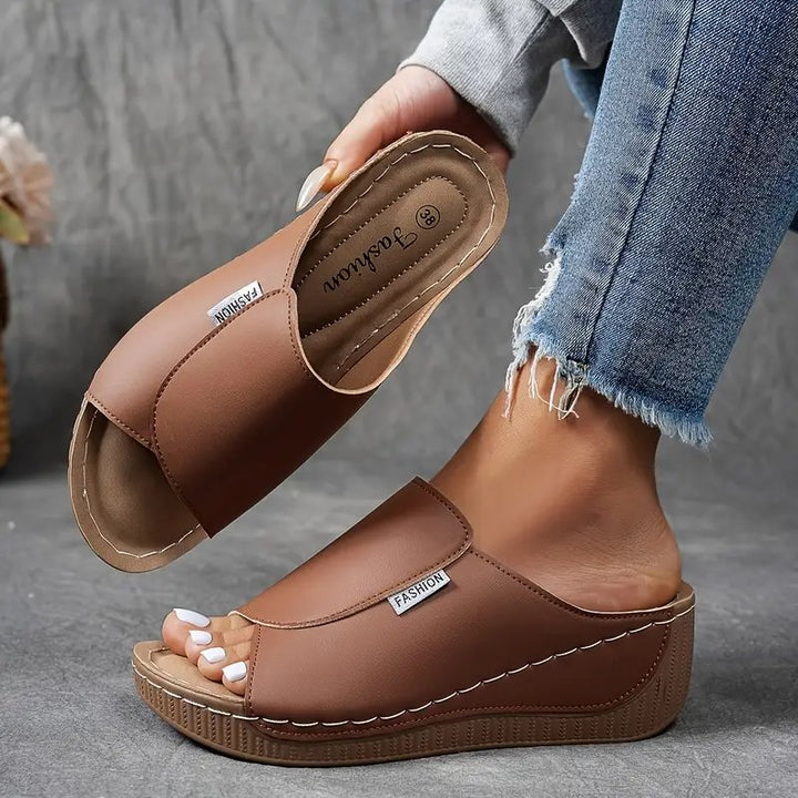 Damen Pantoletten Orthopädisch Gepolstert Keilabsatz - Brown
