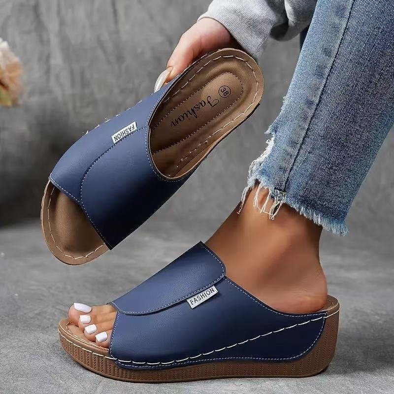 Damen Pantoletten Orthopädisch Gepolstert Keilabsatz - Blue