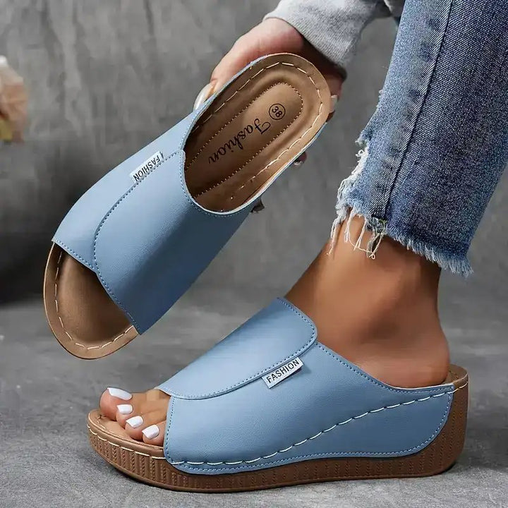 Damen Pantoletten Orthopädisch Gepolstert Keilabsatz - Light Blue