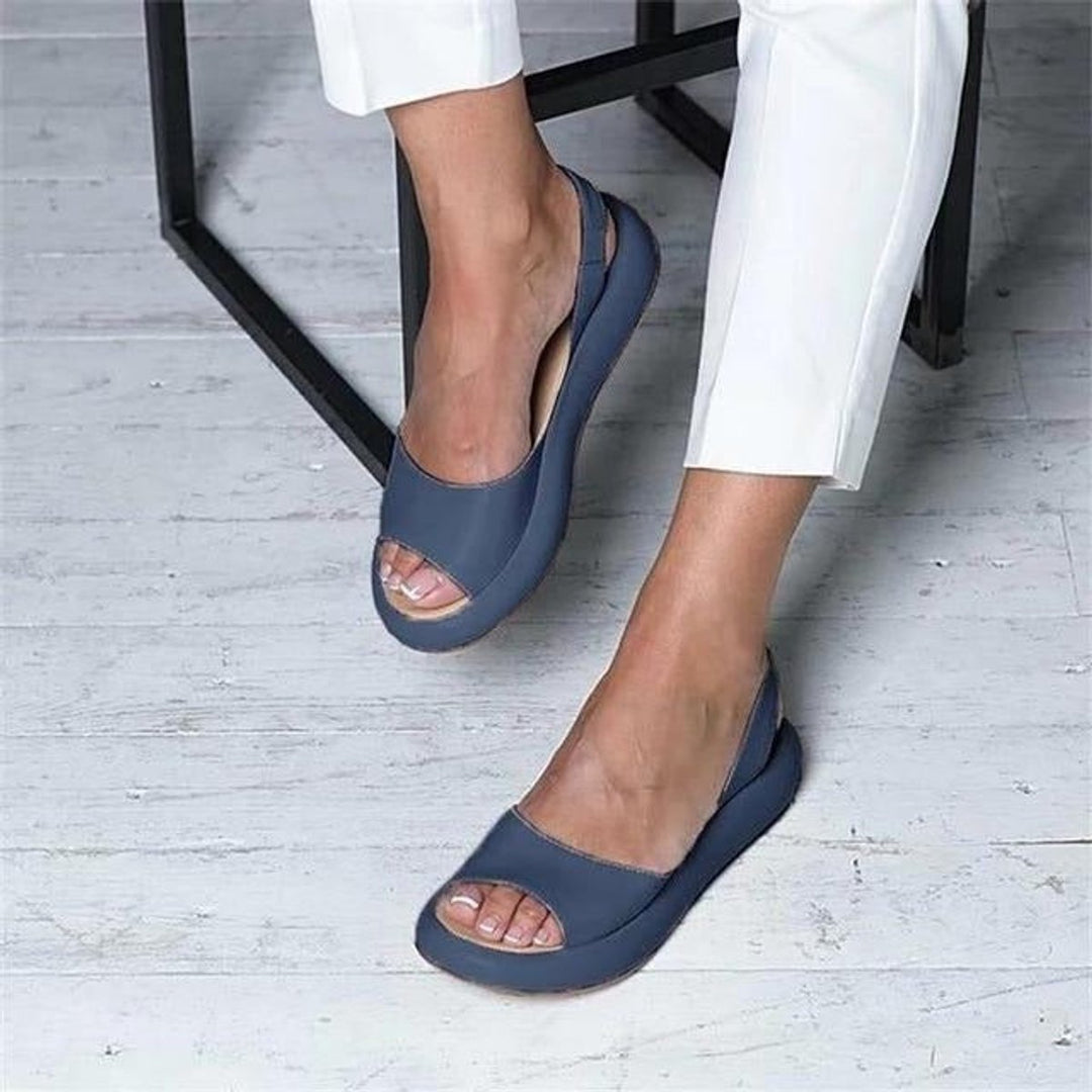 Damen Peep-Toe Slingback Comfortable Sandals Gepolsterte Flache Sandale - Blau