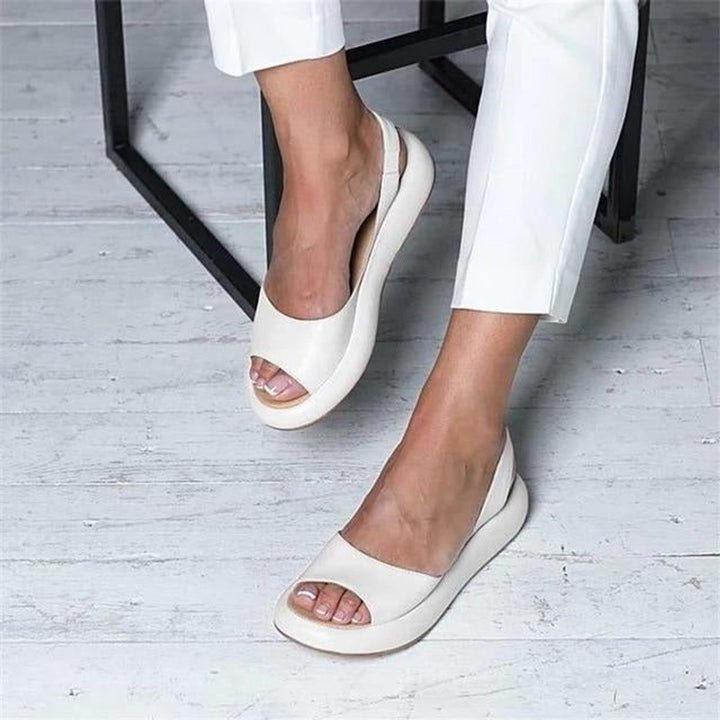 Damen Peep-Toe Slingback Comfortable Sandals Gepolsterte Flache Sandale - Weiß