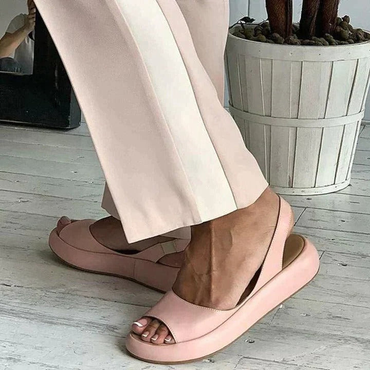 Damen Peep-Toe Slingback Comfortable Sandals Gepolsterte Flache Sandale