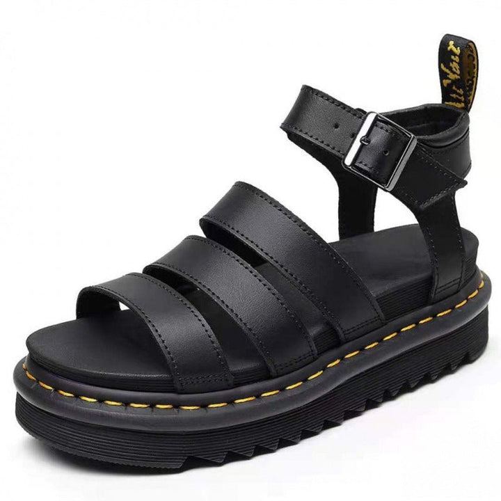 Damen Plateau-Riemchensandalen bequeme Sandalen mit Knöchelschnalle - Schwarz