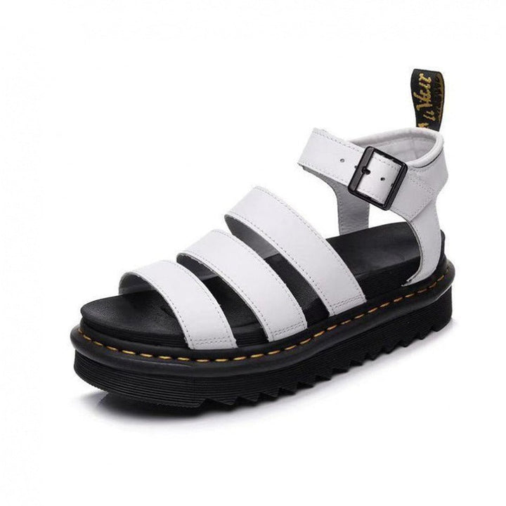 Damen Plateau-Riemchensandalen bequeme Sandalen mit Knöchelschnalle - Weiß