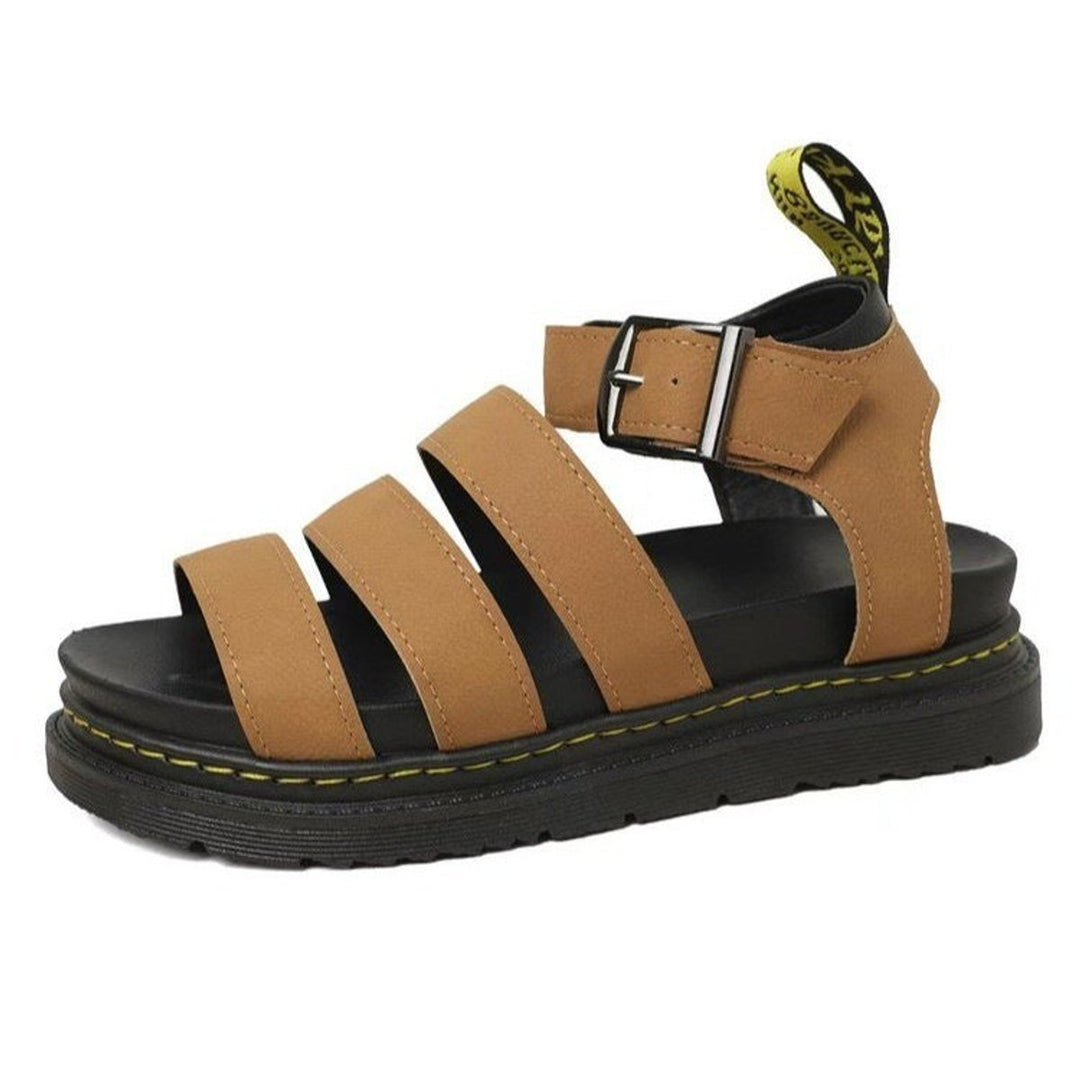 Damen Plateau-Riemchensandalen bequeme Sandalen mit Knöchelschnalle - Braun