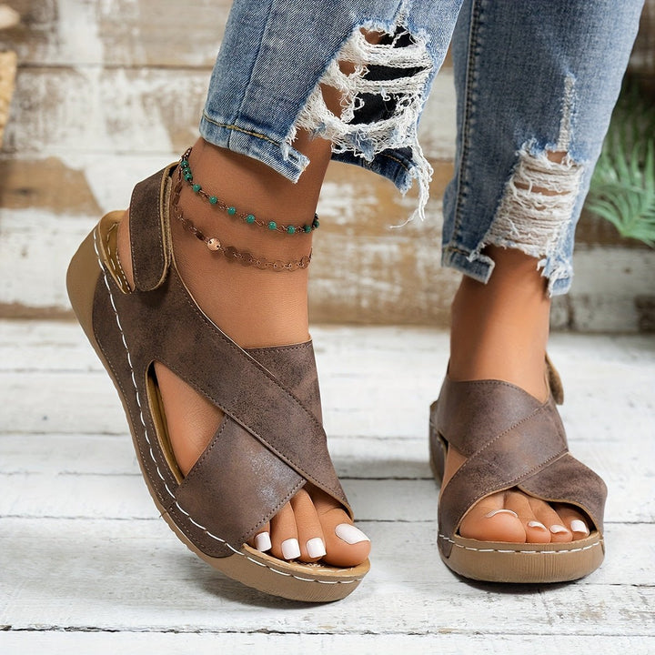 Damen Plateau Sandalen Crossover Riemen Komfort