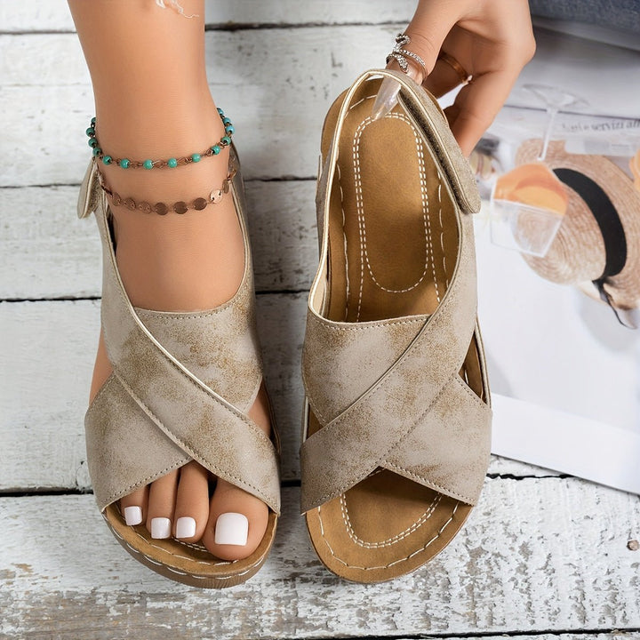Damen Plateau Sandalen Crossover Riemen Komfort
