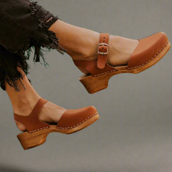 Damen Platform Sandalen Geschlossen Blockabsatz Komfort - Brown