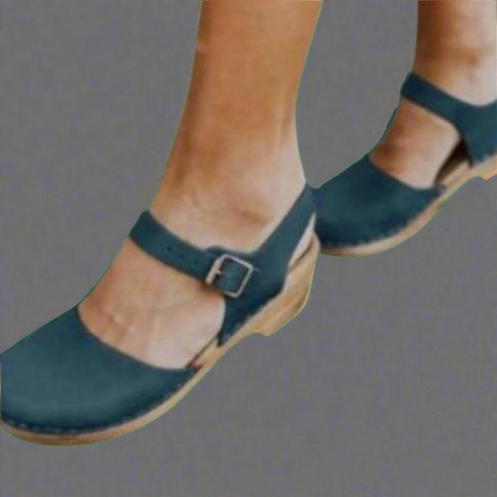 Damen Platform Sandalen Geschlossen Blockabsatz Komfort - Blue