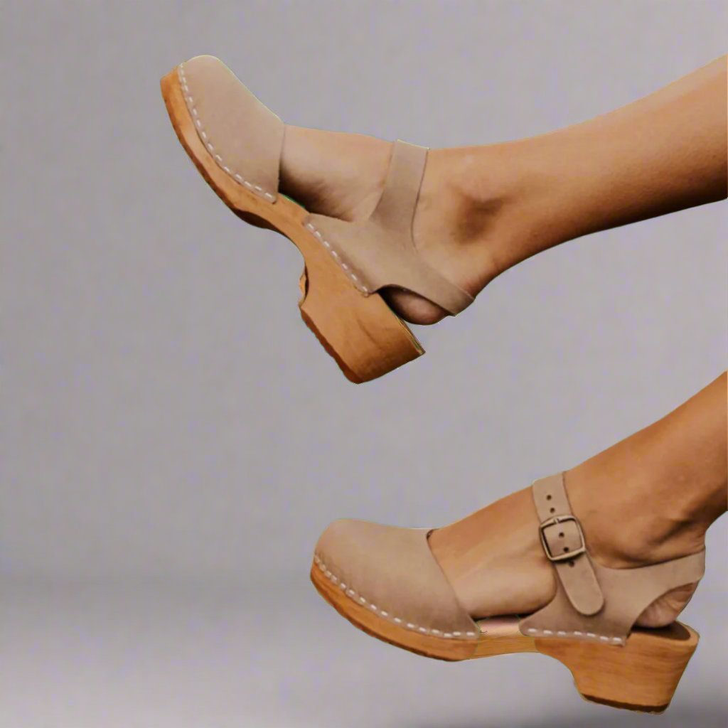Damen Platform Sandalen Geschlossen Blockabsatz Komfort - Beige