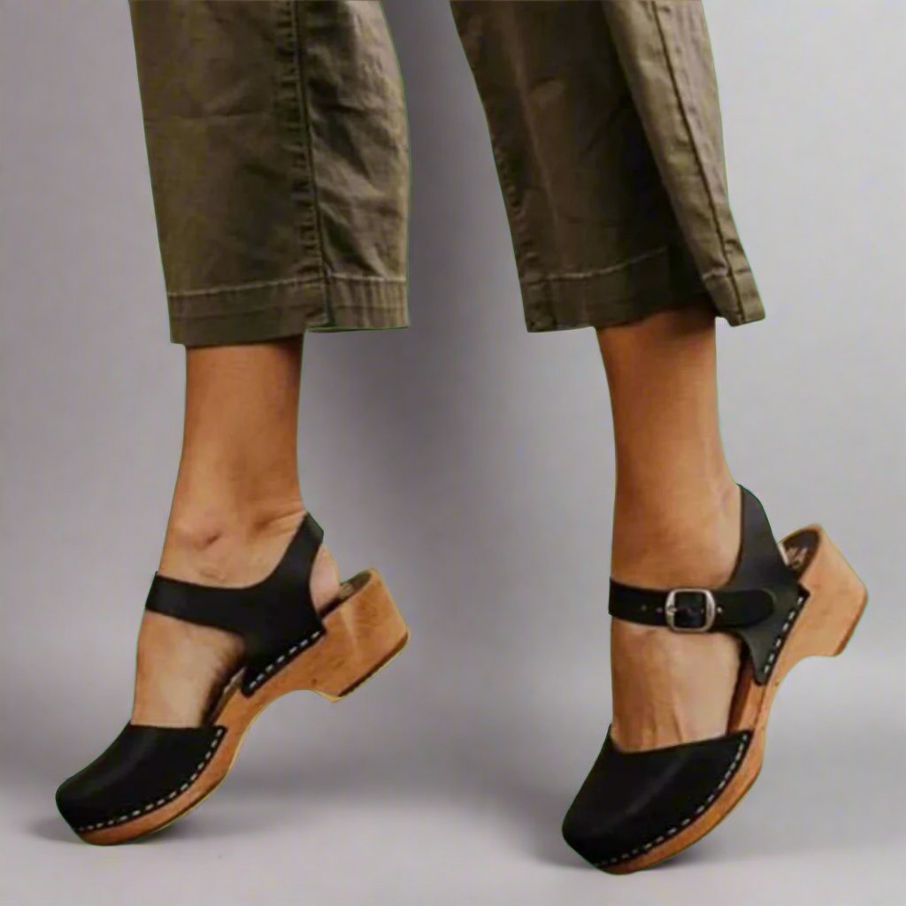 Damen Platform Sandalen Geschlossen Blockabsatz Komfort - Black