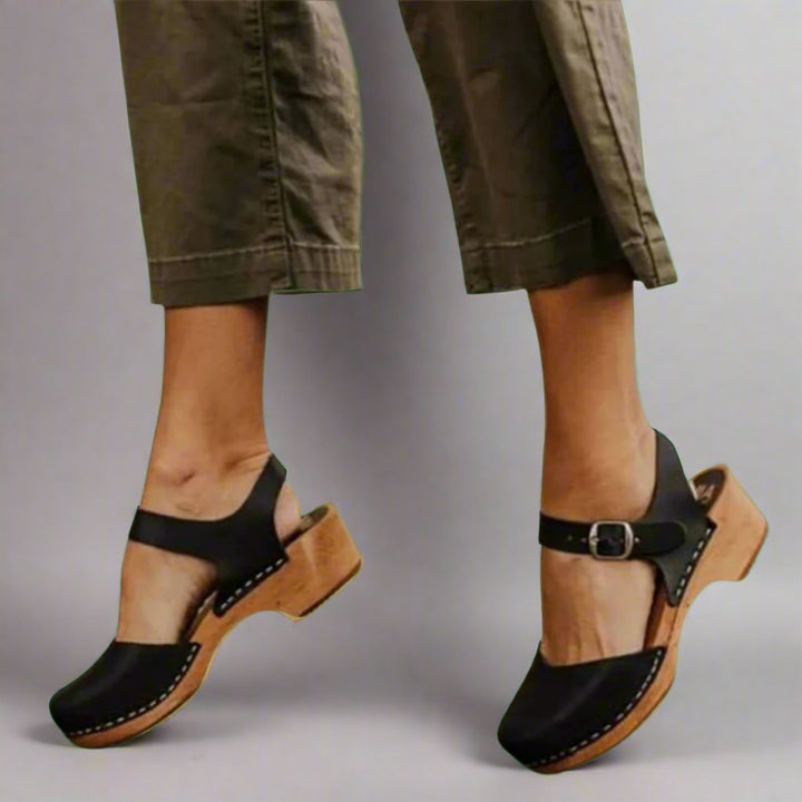 Damen Platform Sandalen Geschlossen Blockabsatz Komfort - Black