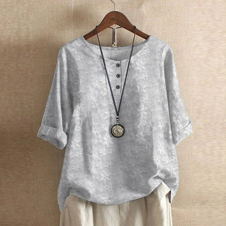 Damen Plus Size Bluse Blumendruck Vintage Stil Kurzarm - Light Gray