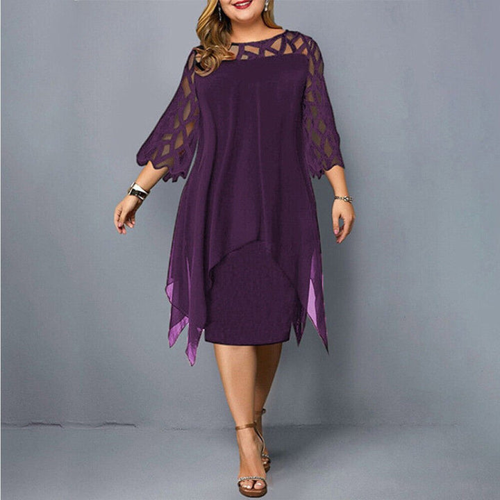 Damen Plus Size Midi Kleid mit Spitze und fließendem Schnitt