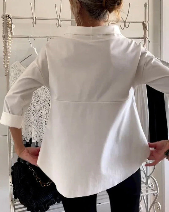 Damen Relaxed-Fit Bateau-Ausschnitt Dreiviertellärmel Casual Oberteil