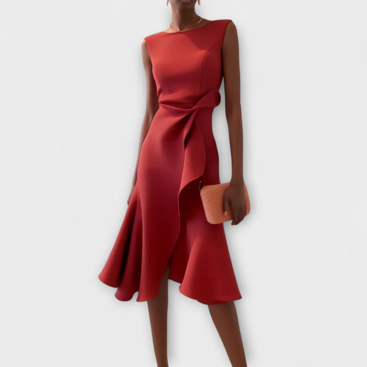 Damen Ärmellose Asymmetrische Midi-Kleid mit Plissee - Rood