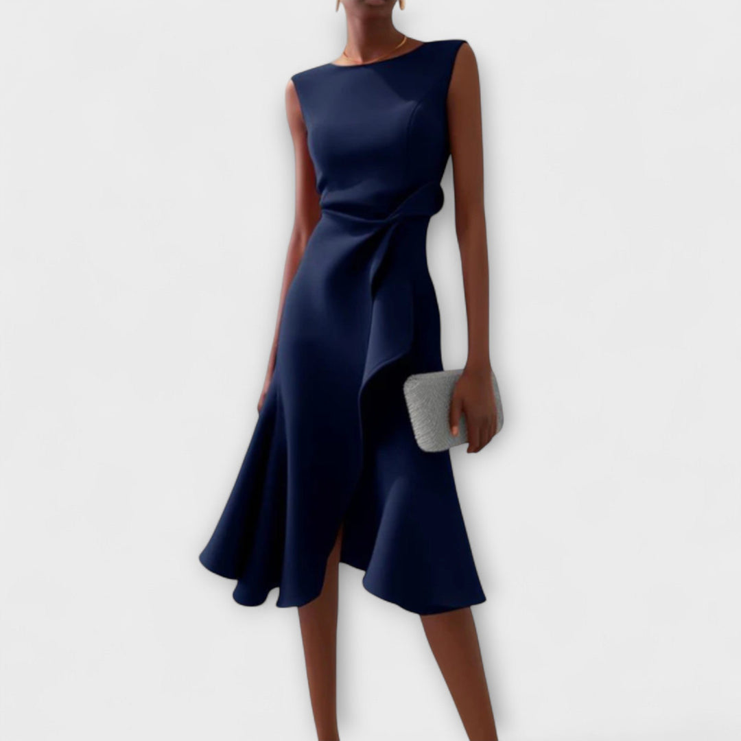 Damen Ärmellose Asymmetrische Midi-Kleid mit Plissee - Donker blauw