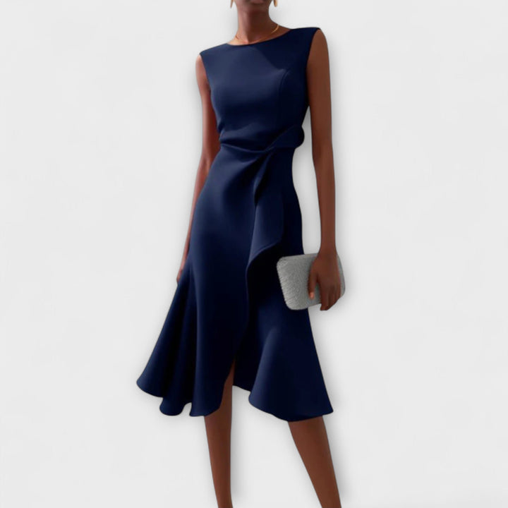 Damen Ärmellose Asymmetrische Midi-Kleid mit Plissee - Donker blauw