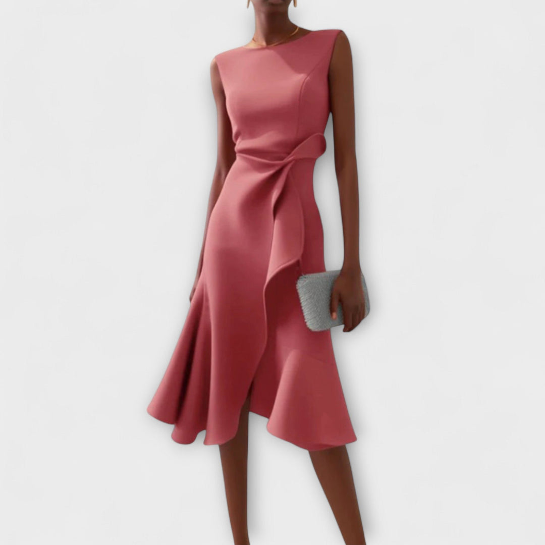 Damen Ärmellose Asymmetrische Midi-Kleid mit Plissee - Roze