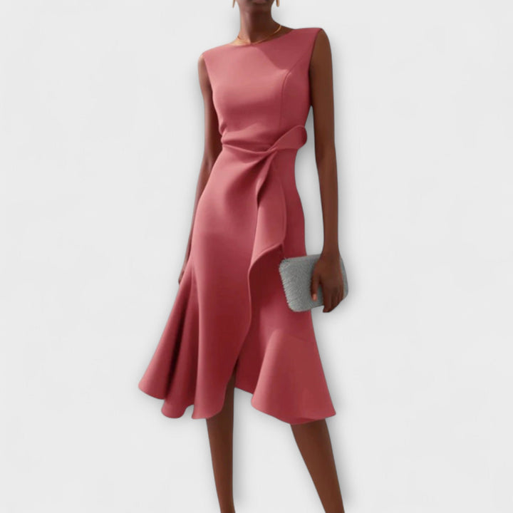 Damen Ärmellose Asymmetrische Midi-Kleid mit Plissee - Roze