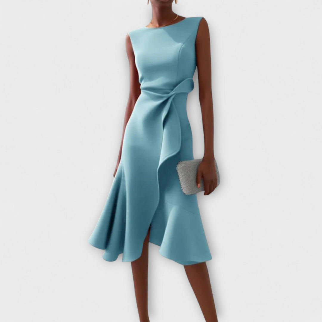 Damen Ärmellose Asymmetrische Midi-Kleid mit Plissee - Licht blauw