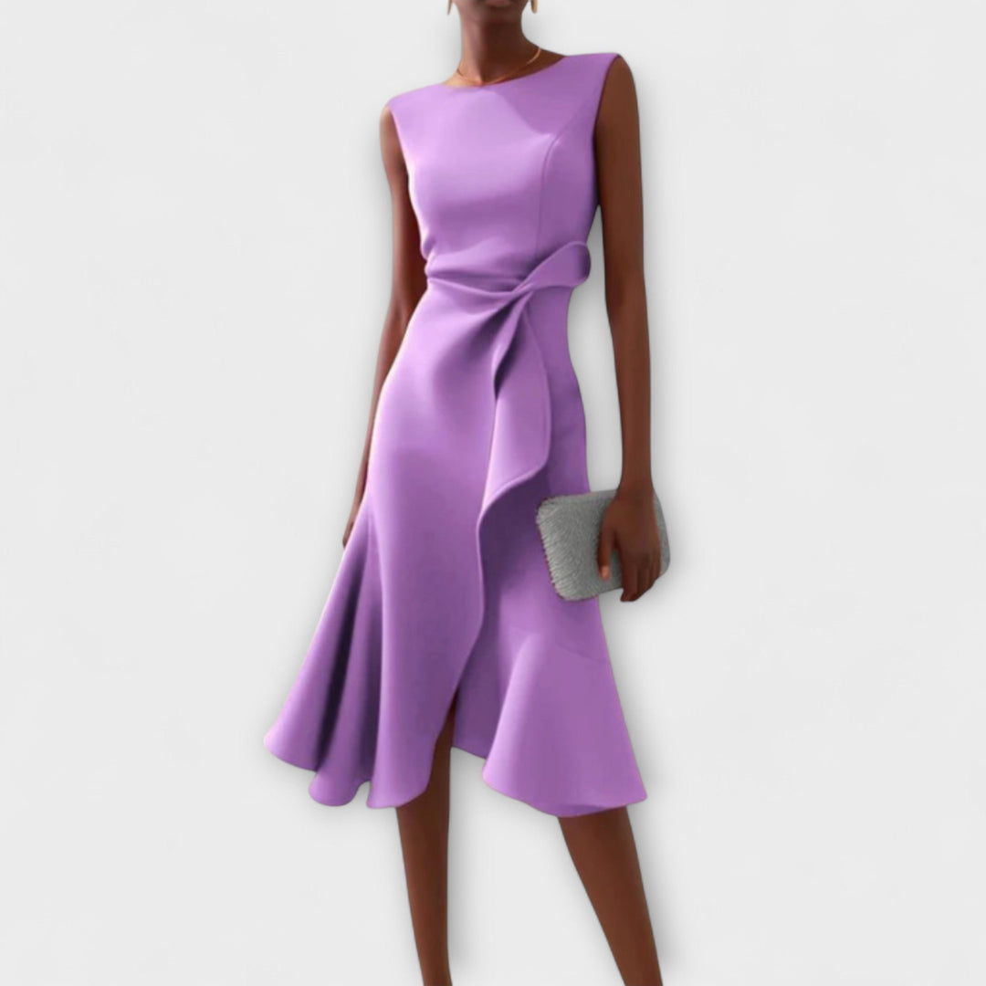 Damen Ärmellose Asymmetrische Midi-Kleid mit Plissee - Paars