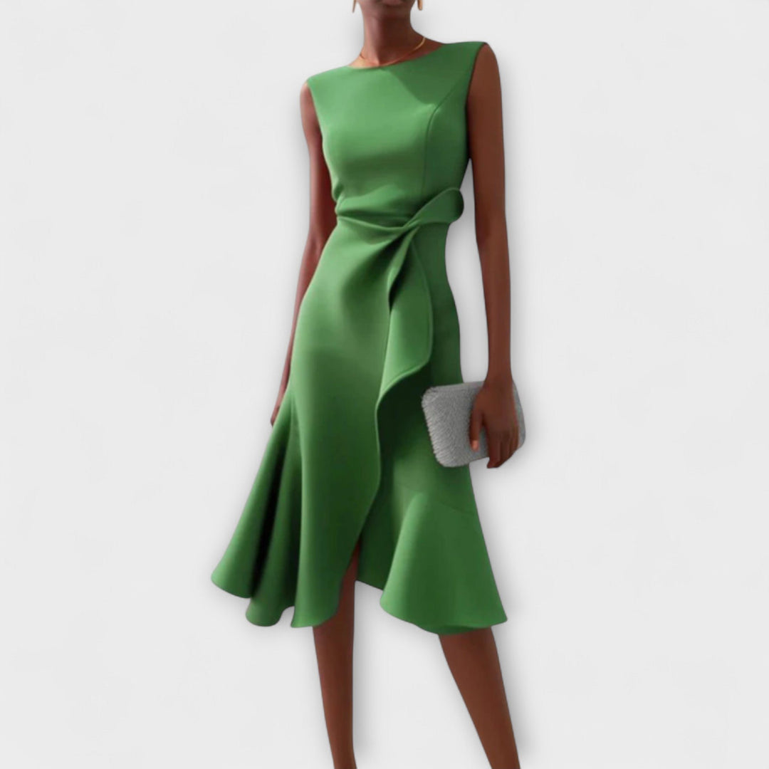 Damen Ärmellose Asymmetrische Midi-Kleid mit Plissee - Groen