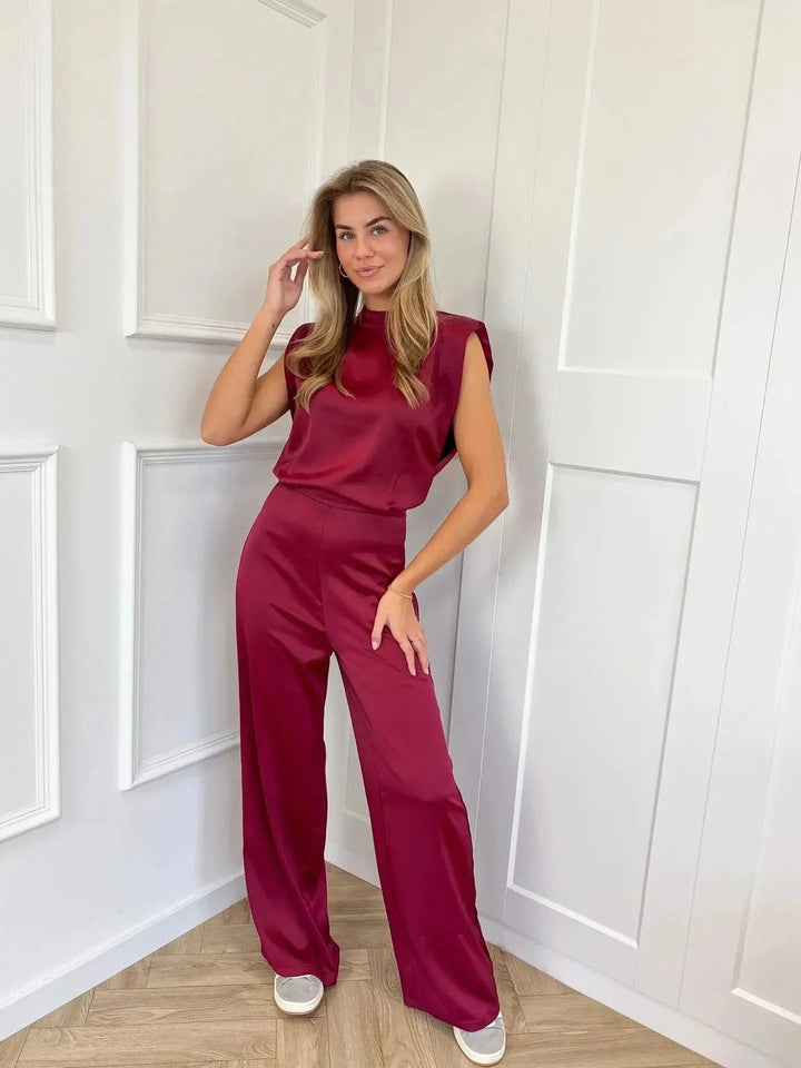 Damen Ärmelloser Weitbein-Jumpsuit Rückenfreies Satin-Design