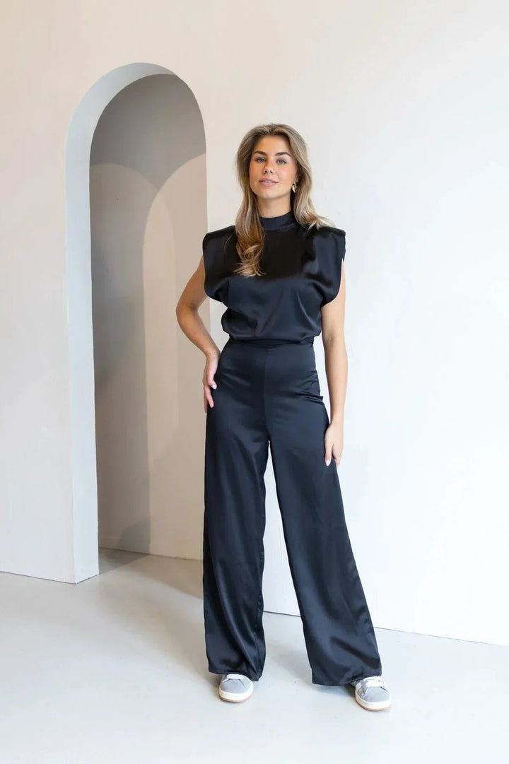 Damen Ärmelloser Weitbein-Jumpsuit Rückenfreies Satin-Design