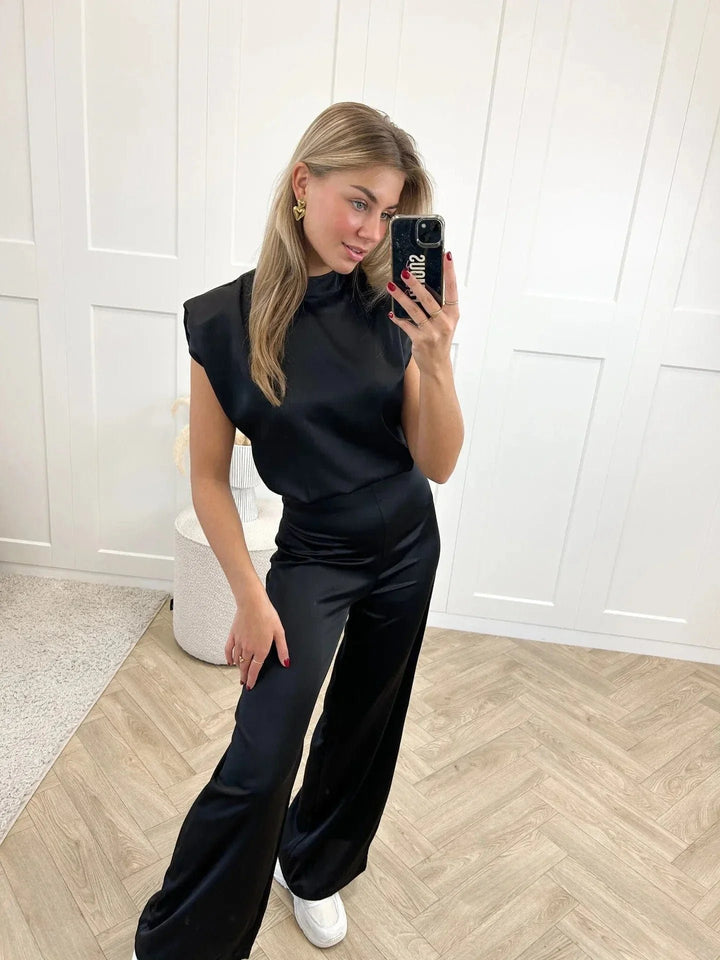Damen Ärmelloser Weitbein-Jumpsuit Rückenfreies Satin-Design