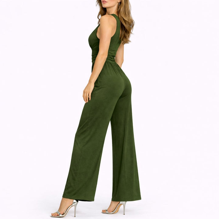 Damen Ärmelloser Weithosen-Jumpsuit V-Ausschnitt Hochbund