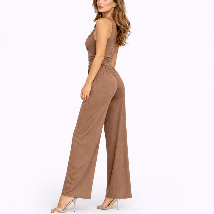 Damen Ärmelloser Weithosen-Jumpsuit V-Ausschnitt Hochbund