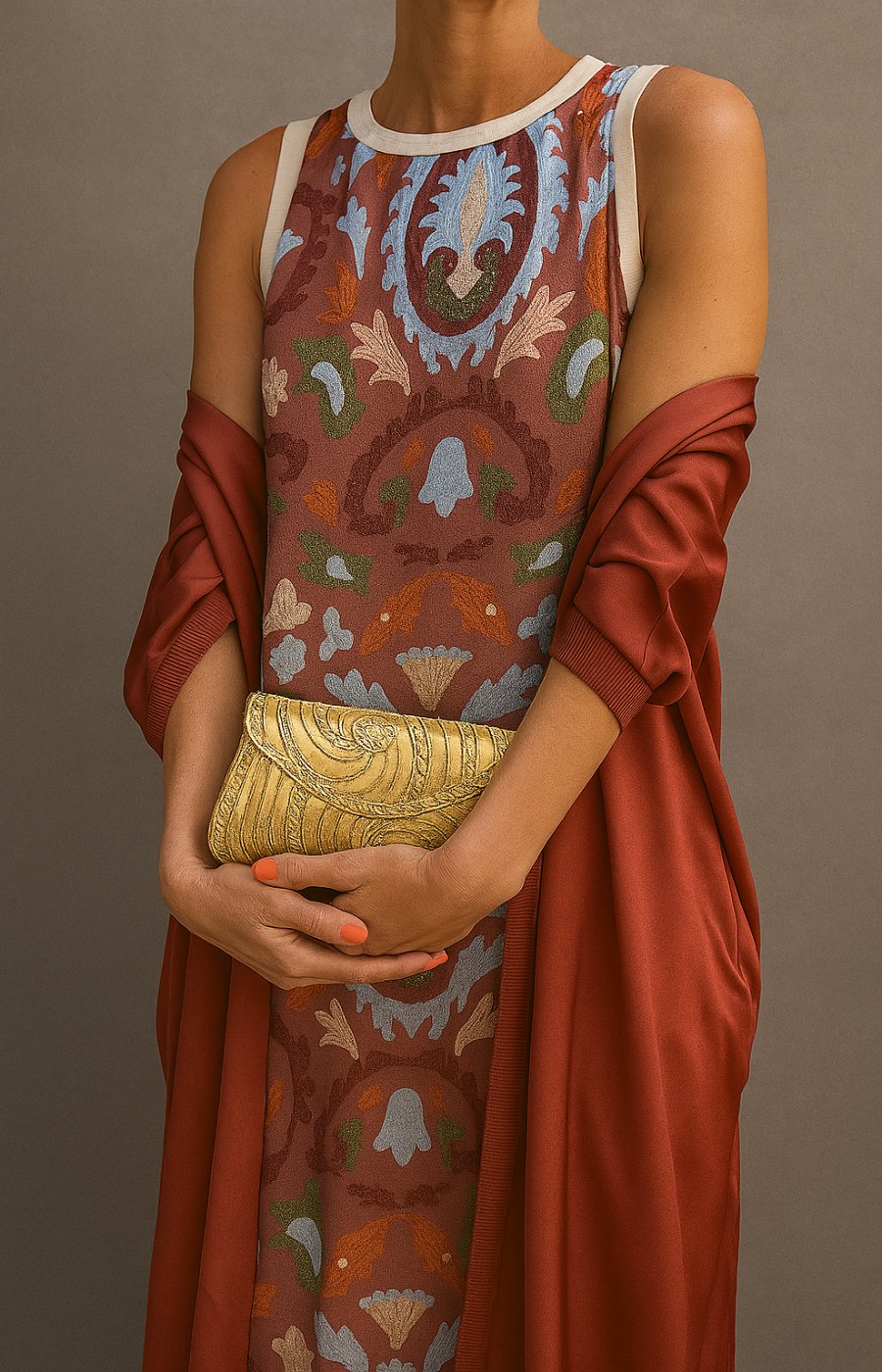Damen Ärmelloses Florales Maxi-Kleid mit Mantel Set - Brown