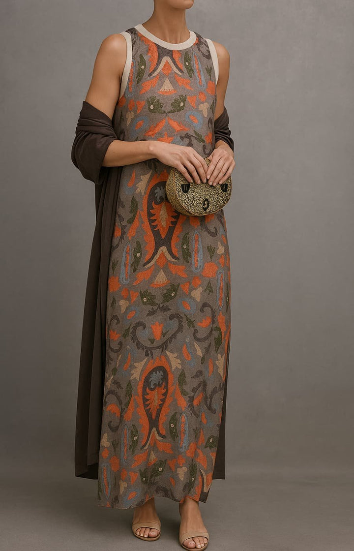 Damen Ärmelloses Florales Maxi-Kleid mit Mantel Set - Gray