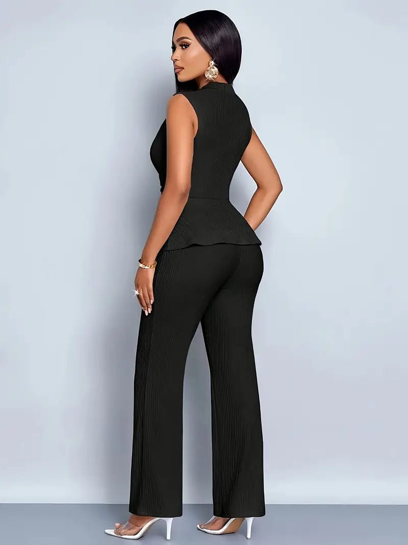 Damen Ärmelloses Peplum-Top Ausgestellte Hose Zweiteiler Set