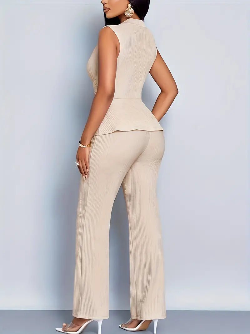 Damen Ärmelloses Peplum-Top Ausgestellte Hose Zweiteiler Set
