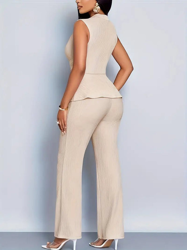 Damen Ärmelloses Peplum-Top Ausgestellte Hose Zweiteiler Set