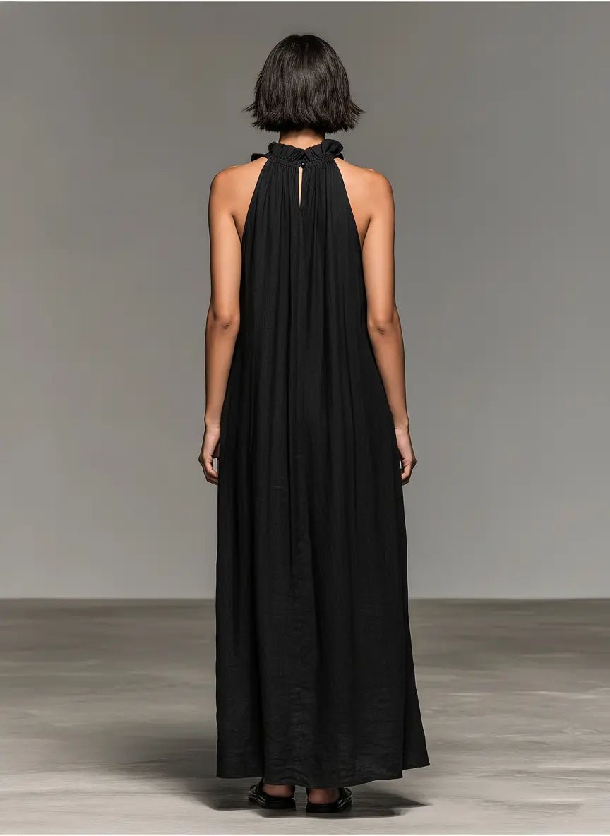 Damen Ärmelloses Rüschen Leinenmischung Maxikleid